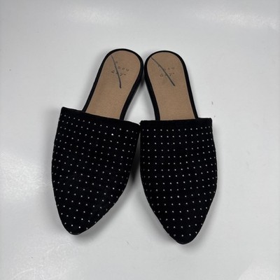 A New Day Black Studded Pointed Toe Mule Flats Women s Slip On Shoes size 6