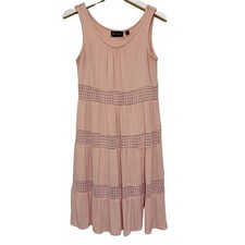 Versona Pink Peach Crochet Ruffled Tiered Sleeveless Flowy Dress Size S