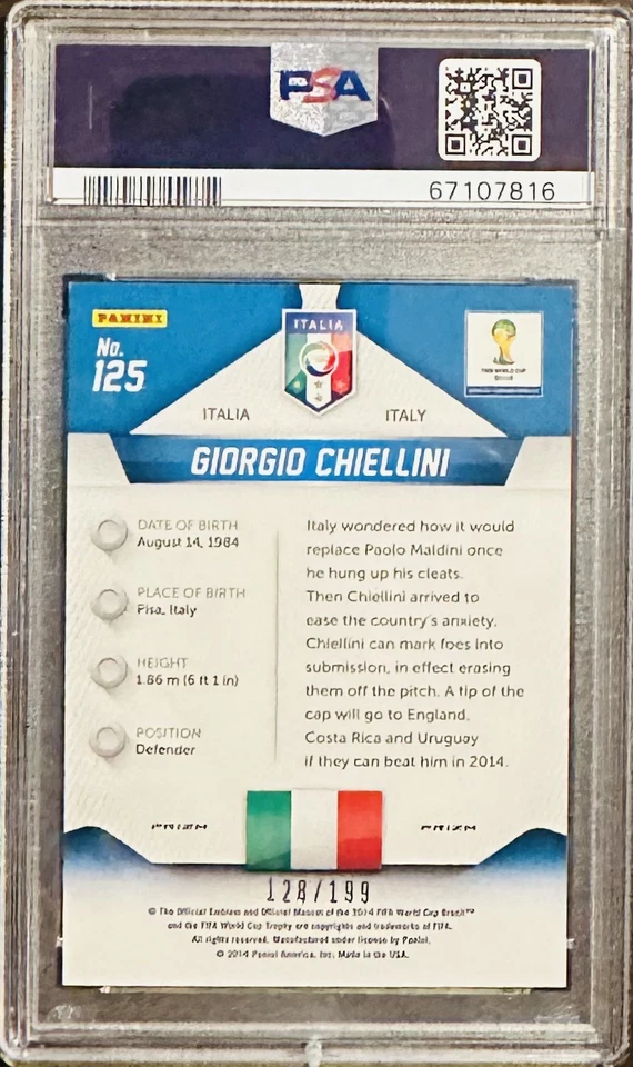 2014 Panini Prizm World Cup Blue 128/199 #125 Giorgio Chiellini Italia - Image 2 of 2