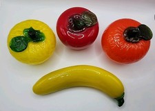 MCM Murano Handblown Glass Fruit Set Of 4- Orange, Apple, Banana, Apple