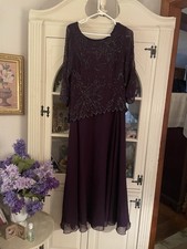 Purple Mother Of The Groom Jkara Long Sleeve Beaded Gown 12P
