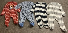 Carters & Burts Bees Newborn Boy Clothes Lot of 4 Zipper Footed Sleepers