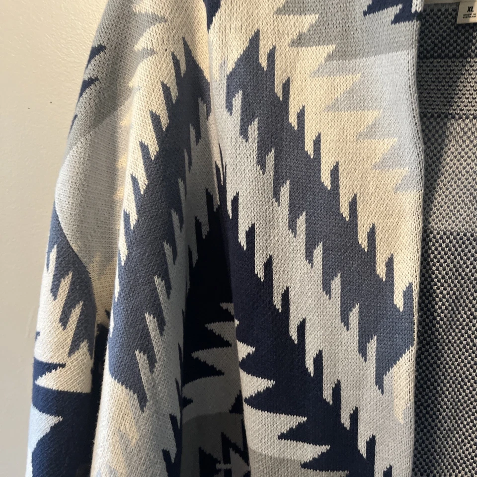 Women’s Lucky Brand XL Blue Cream Tribal Print Open Cardigan Sweater  - Image 2 of 4