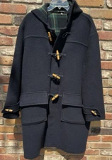 Men’s Jos A Banks Wool Blend Tartan Fleece Lined Toggle Button Coat Size Medium 