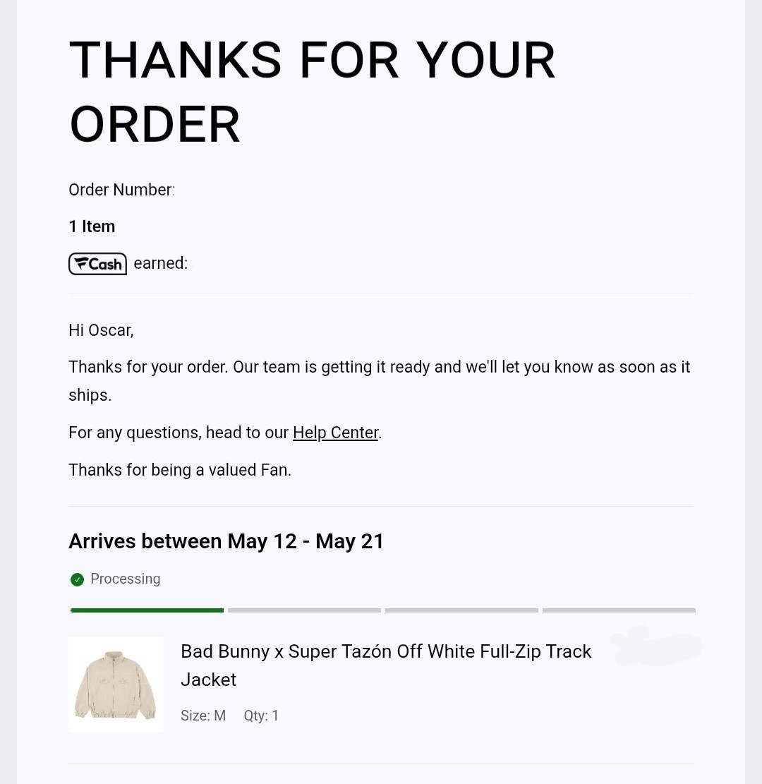 Bad Bunny x Super Tazón Off White Full-Zip Track Jacket Size Medium  thumbnail 3