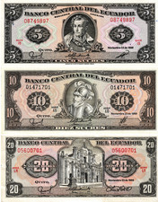 Ecuador 5 - 10 - 20 Sucres 1988, Uncirculated 3 note set