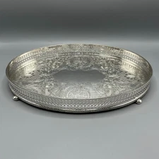 Mappin & Webb Vintage Silver Plated Tray Deep Pierced Gallery Bun Feet  Cocktail