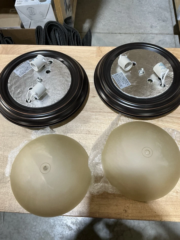 12,75 pol. Luminária de teto embutida bronze 2 luzes com vitrais de chá (pacote com 2) - Imagem 3 de 4