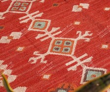 Handwoven Wool And Jute Kilim Rug Red Color Jute Area Rug For Home Decor Jute