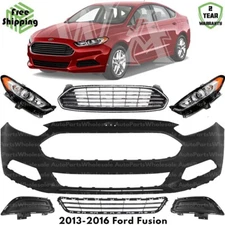 Front Bumper Cover Fascia & Grille Assembly Kit For 2013-2016 Ford Fusion