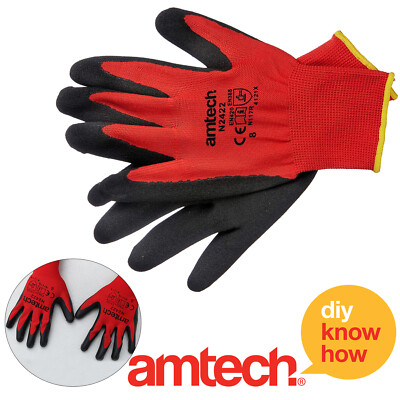 Amtech Nitrile Coated Nylon Work Safety Gloves Builders Construction Gardening