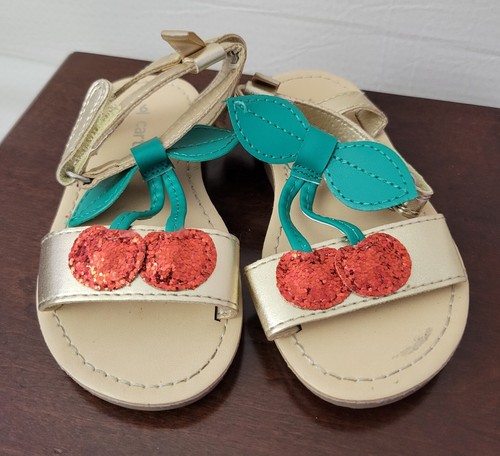 TODDLER CARTERS CHERRIE CHERRY RED GREEN GOLD SPARKLE MARY JANE SANDALS SHOE 6 - 第 3/10 張圖片