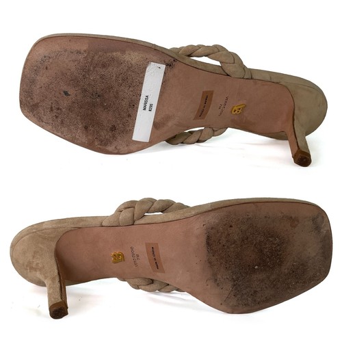 $295 Veronica Beard Marissa Heel Sandal 7M Suede Square Thong Toe Braided Strap - Picture 11 of 14