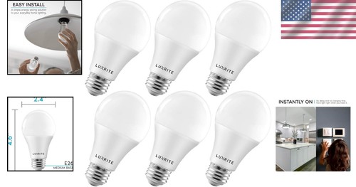 Bright White A19 LED Bulbs, 100W Equivalent Dimmable - Enclosed Fixture Rated - Picture 2 of 9