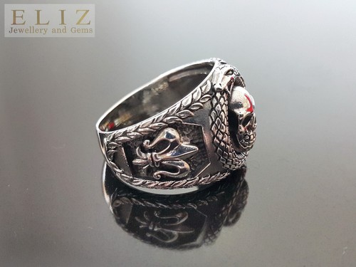 Sterlingsilber 925 Ouroboros Schädelring Fleur de Lis Schlange Essensschwanz Siegel - Bild 3 von 9