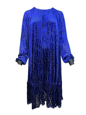 Marina Rinaldi Women's Blue Diploma Long Sleeve Velour Maxi Dress