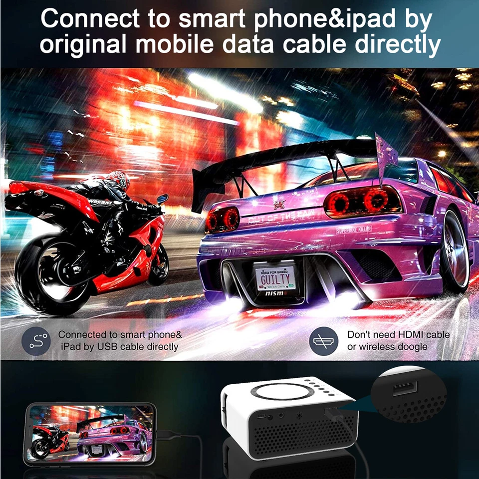 Mini Projector LED 1080P HD Home Cinema Portable Home Movie Projector YT300 New - Image 2 of 4