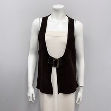 Vintage 1960's Suede Vest With Front Buckle Dark Brown VERY MOD Size Small