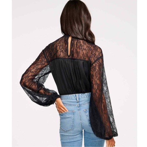 Neu ohne Etikett Ramy Brook Sorinda Spitzen-Mock-Ausschnitt-Top Gr. XS #DD - Bild 3 von 5