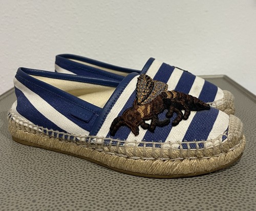 Gucci Espadrille-Flats blau/weiß gestreift Canvas bestickt EU 35 US 5 - Bild 1 von 23