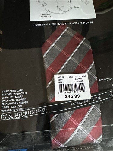 NWT Bill Robinson Mens Black Dress Shirt and Matching Hand Made Tie, XL 34/35 - Picture 5 of 7