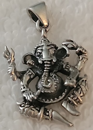 Vintage Ganesh Hindu Buddhist Elephant God Sterling Silver Pendant Rare