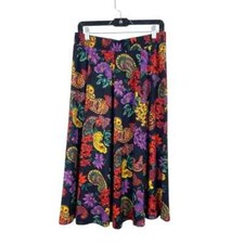 Vintage 90s Norton McNaughton Black Colorful Paisley Floral Midi Skirt Size 14