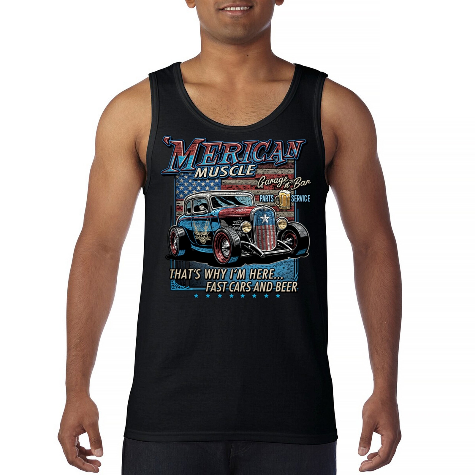 ALTRA 'Merican Muscle Fast Cars and Beer Tank Top Rod Car Show America top da uomo