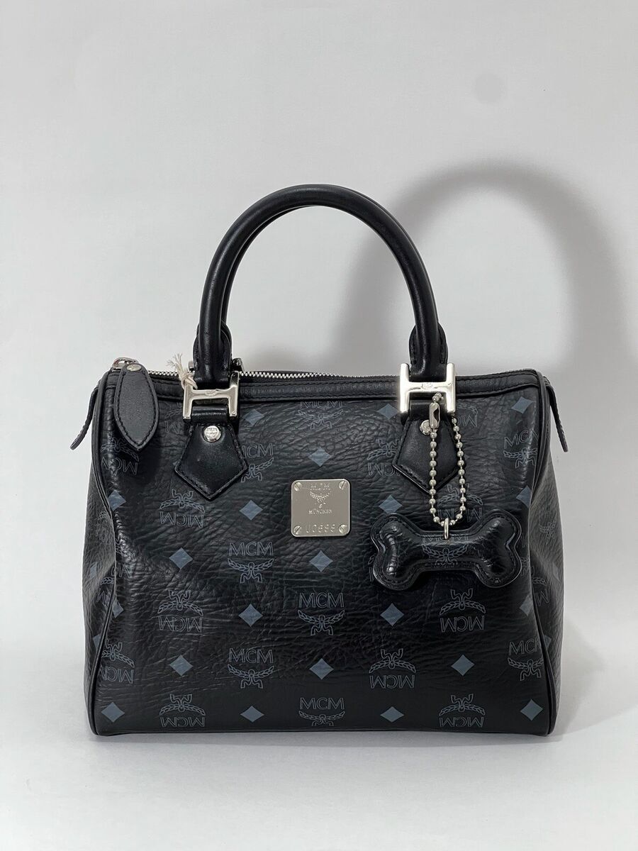 MCM Visetos Dog Bone Boston Vintage Leather Top Handle Bag MCM Visetos Dog Bone Boston Vintage Leather Top Handle Bag
