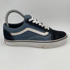 Van’s Women’s Off the Wall Blue Black Suede Canvas Low Lace-Up Skate Shoe-SZ 6.5
