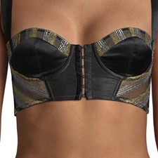305 Kiki De Montparnasse Black/Silver Silk Corset Bra 36C Lurex Corselette NWT