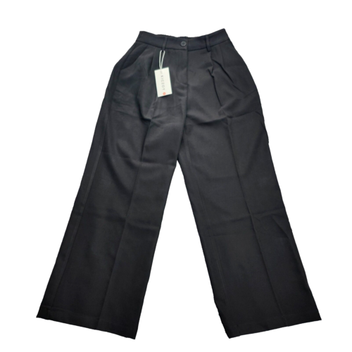 Women Loose Pleated Front Long Pants Wide Leg Trousers Solid Black Medium
