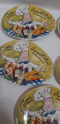 Set of 4 Tracy S. Flickinger "Bon Appetite" tidbit plates for Mud Pie appetizer - Picture 4 of 12