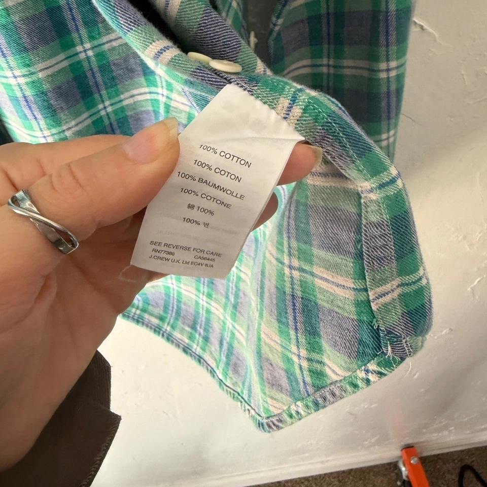 J. Camisa de franela a cuadros verde azul manga larga con botones talla 14 alta Crew para niños Foto 3 de 4