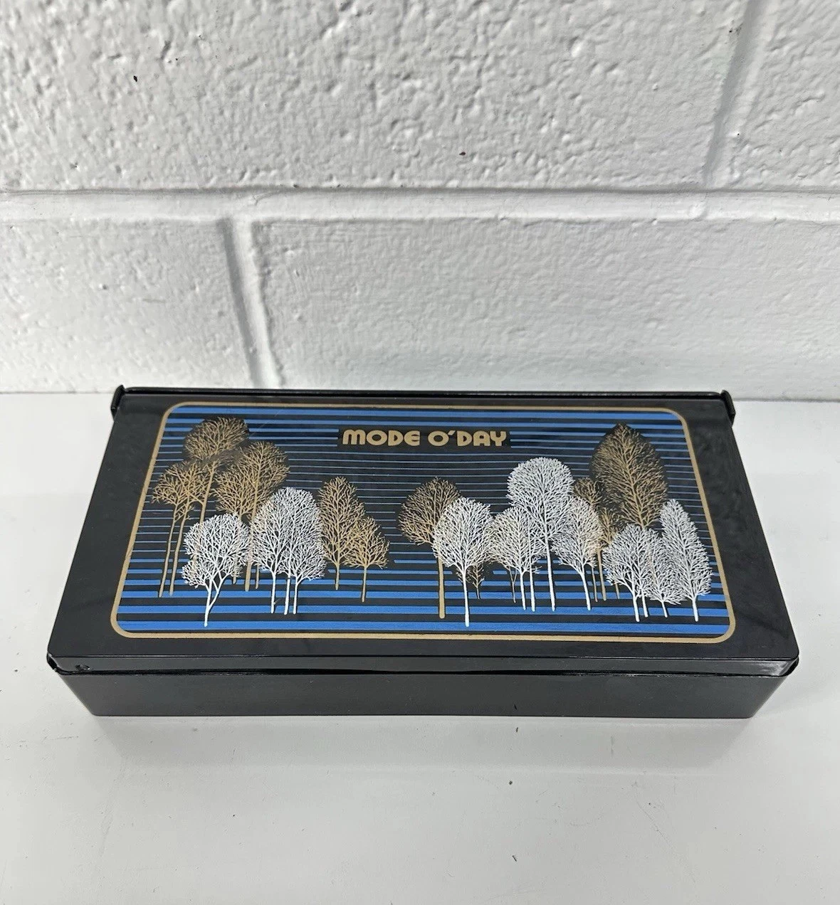 Vintage Mode O’Day Folding Vanity Case Hard Makeup Box w/ Mirror Trees 60s/70s
