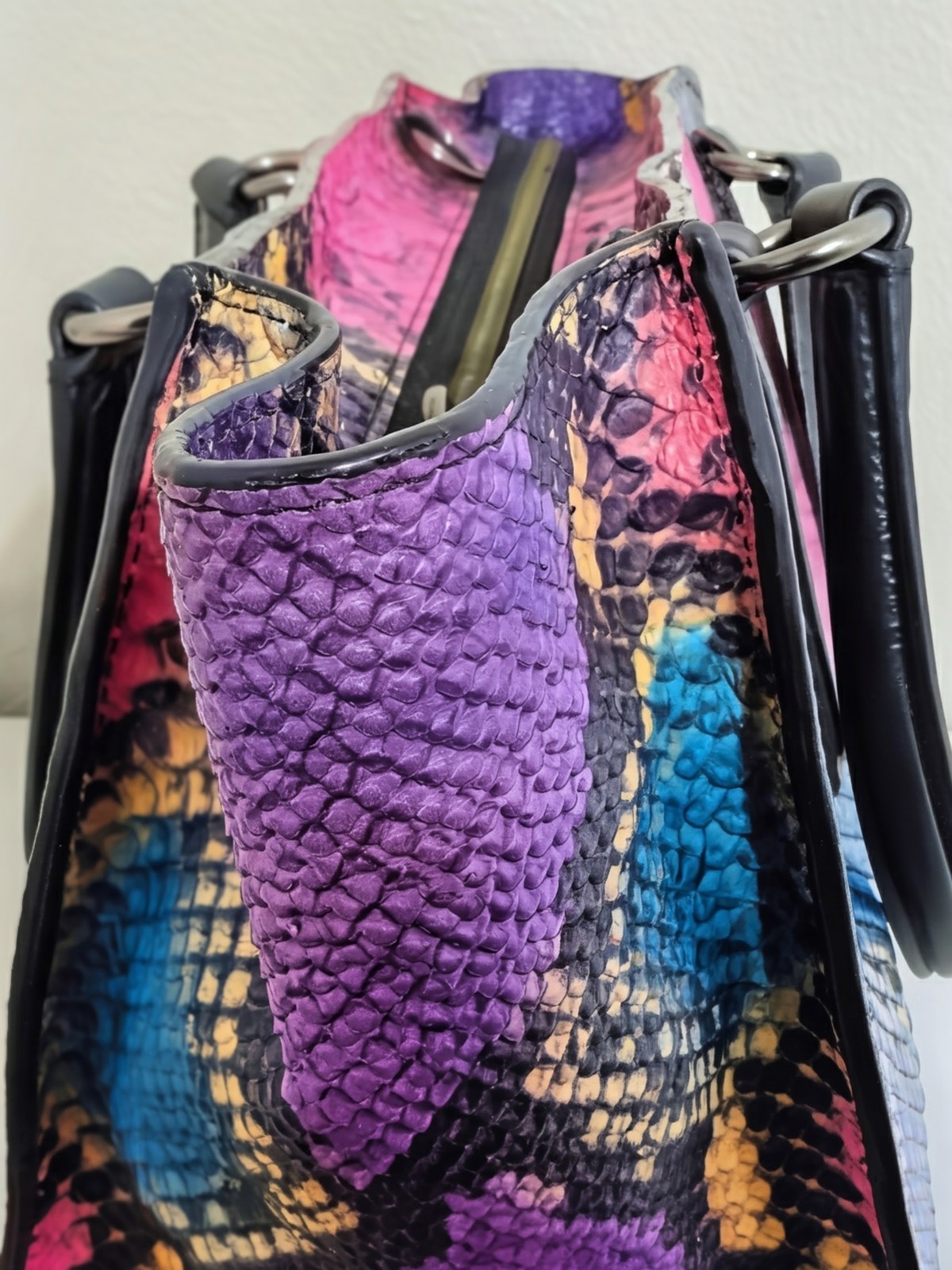 Coach Pink Python Snake Print Satchel Double Hand… - image 6