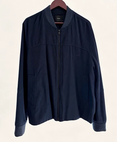 Vince. Men's Navy Bomber Jacket Full Zip Band Collar Pockets Short - product listing photo