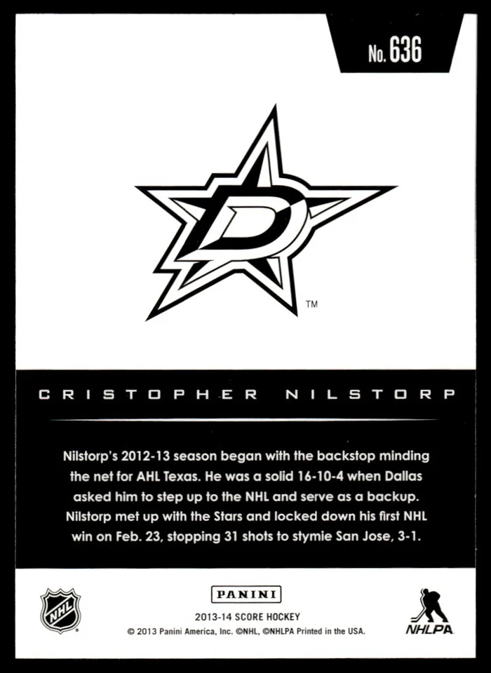 2013-14 Score Gold Cristopher Nilstorp Rookie Dallas Stars #636 - Image 2 of 2