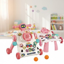 Versatile Folding Baby Walker in Pink: Supports First Steps  Learning Games
