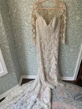 David Tutera Ivory Lace Sleeved Train Gown STUNNING Size 14