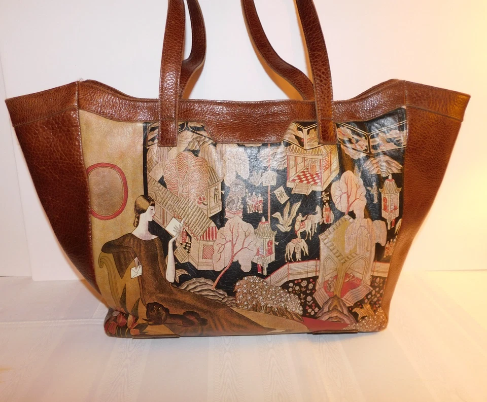 Винтажная наплечная сумка-тоут Icon Los Angeles, азиатский принт, оригинальный владелец, очень хорошее состояние + - Изображение 2 из 4