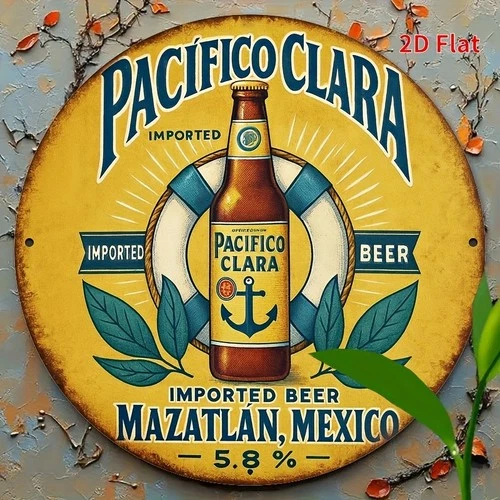 Vintage Pacifico Clara Beer Tin Metal Signs Home Décor Mexican Brewery Retro 8x8