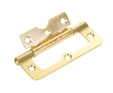 Pair 4” 100mm Flush/Hurling polished brass finish/non mortice hinges C/W screws