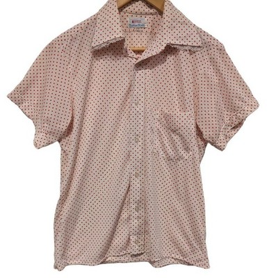 Vintage 1970s Enro Shirtbuilders Button Front Short Sleeve Shirt Top Polka Dots