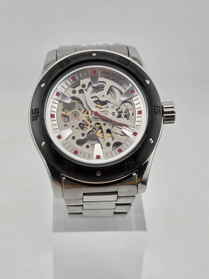Akribos XXIV Men AK477BK Skeleton Stainless Steel Automatic 44mm Watch. Works - image 2 of 4