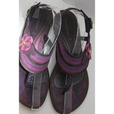 Andrea Mujer Púrpura Rosa Bordado Boho Floral Tanga Sandalias Talla 6 Verano