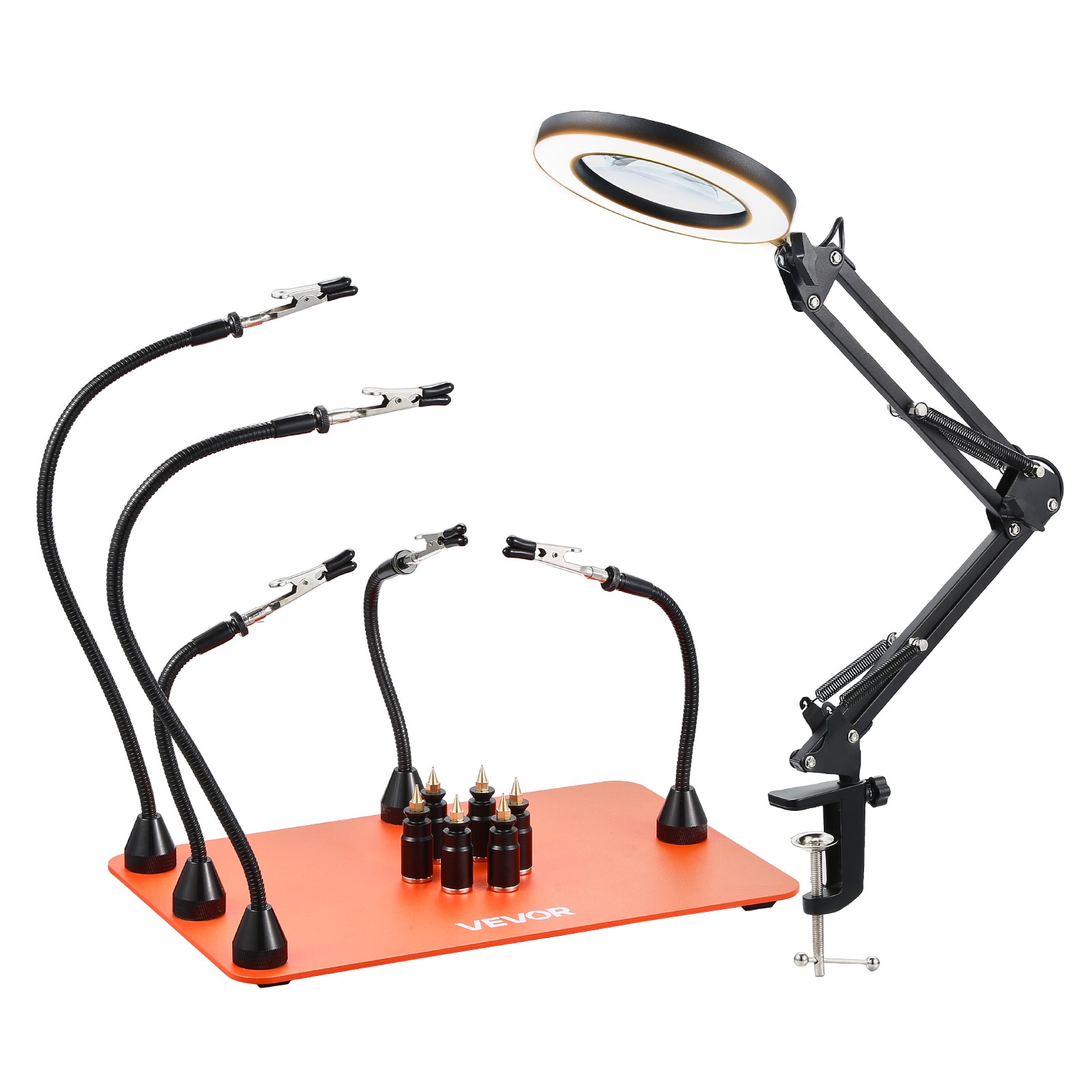 Troisième main soudure VEVOR aide soudage magnétique 5 bras loupe 3X électronique