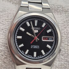 Seiko 5 Automatic 21 Jewels Herren Uhr Schwarz Silber Glasboden 7S26-02S0