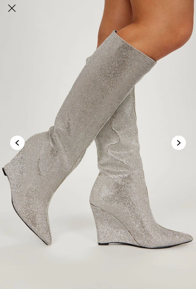 ✨ All The Glam Rhinestone Knee-High Boots | Silver | Size 8 | Worn 1X ✨ - Image 2 of 4