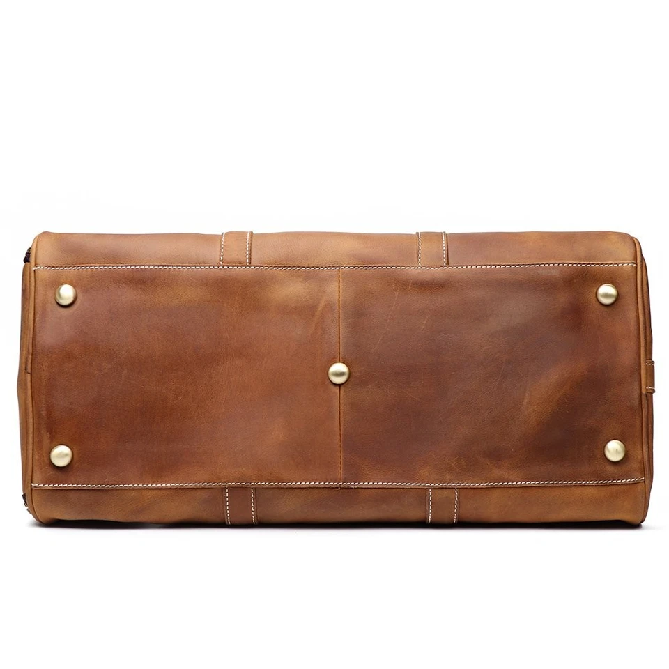 Bolsa de equipaje de viaje de cuero, bolso de mano retro de lona para hombre (marrón, 22 pulgadas) Foto 4 de 4